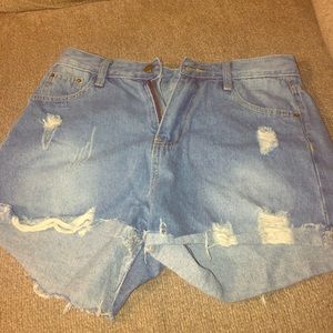 light blue, jean shorts.